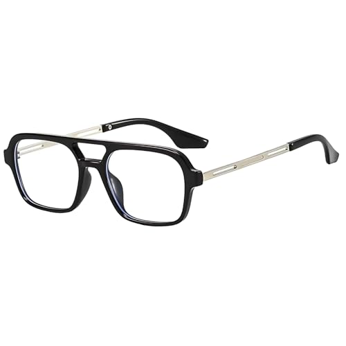 Image of Retro Flat Square 70's Aviator Double Bridge Metal Sunglasses for Men Women | Anti Blue UV Protection Zero Power Stylish Computer Night Driving Glasses | Trendy Branded Goggles