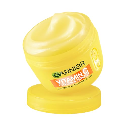 Garnier Vitamin C Fresh & Bright Glow Booster Sorbet Creme – Gesichtspflege mit 4% Niacinamid & Vitamin C für strahlenden Glow – Feuchtigkeitscreme gegen dunkle Flecken & Pigmentflecken – 85ml