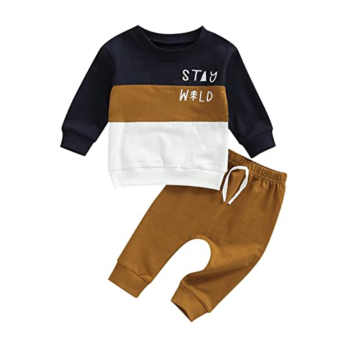 Image of Murnouche Toddler Baby Boy Fall Winter Outfits Letter Crewneck Sweatshirt Casual Pants 2Pcs Clothes Set