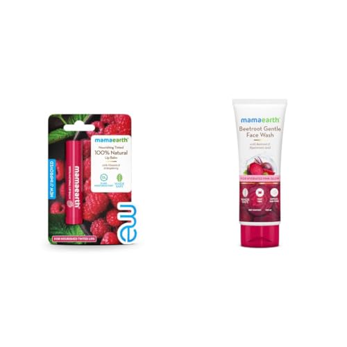 Image of Mamaearth Nourishing Tinted 100% Natural Lip Balm With Vitamin E And Raspberry 4 G Mamaearth Beetroot Gentle Face Wash Hyaluronic Acid For Hydrated Pink Glow 100Ml