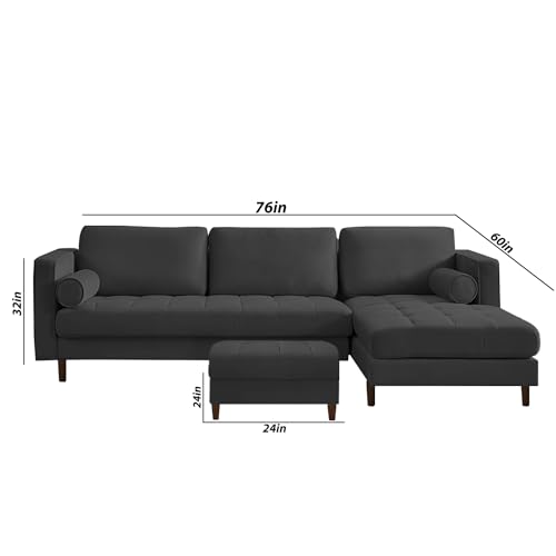 Image of Lezra RHS 4 Seater L Shape Sofa Set with Center Table for Living Room (Black Fabric) Premium Fabric Sofa