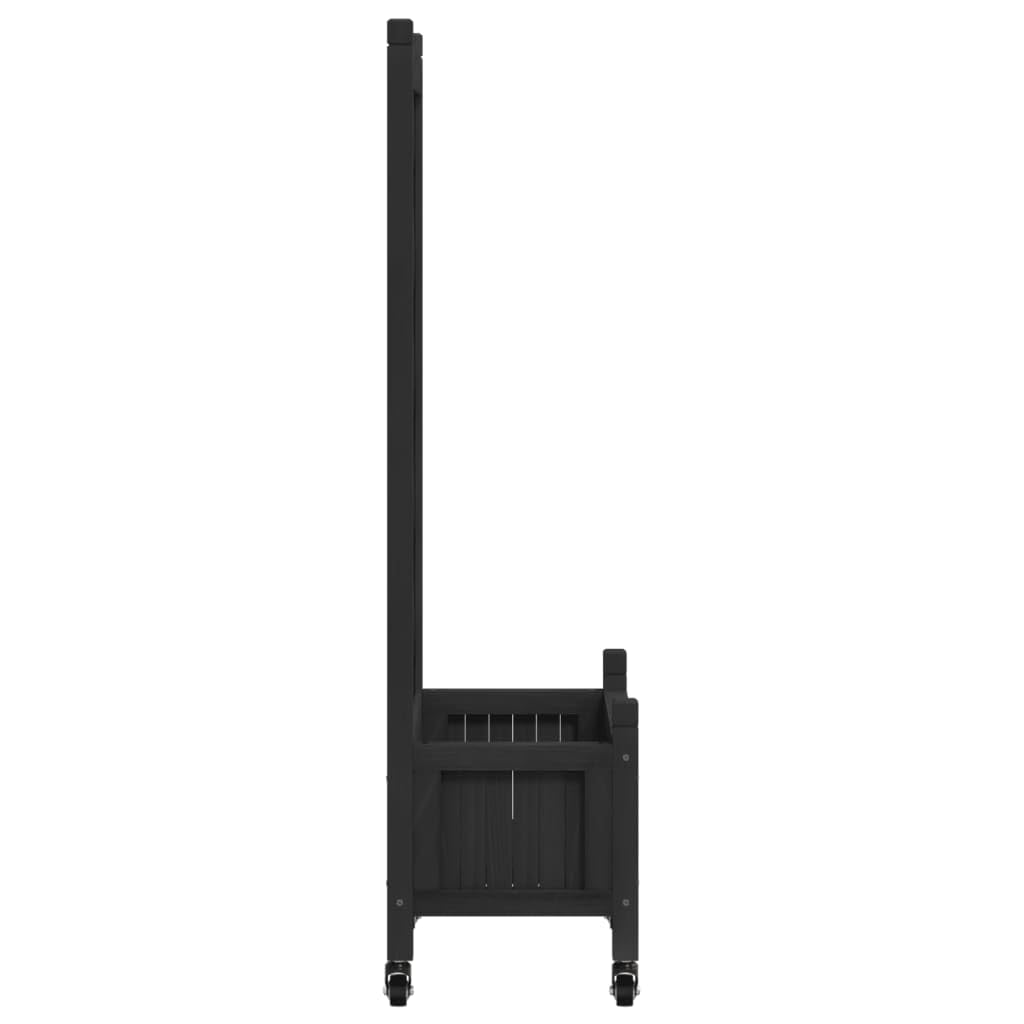 Jardinière avec Treillis et Roues Noir Bac à Fleurs en Bois de Sapin pour Plantes Grimpantes Potager Vertical de Balcon Terrasse Jardin Étagère Extérieure 55x29,5x117,5 cm