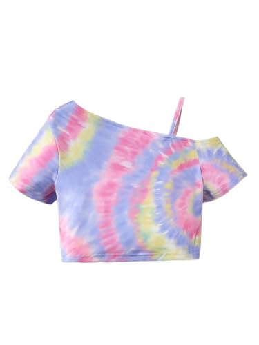 WDIRARA Girl's Tie Dye Heart Graphic T Shirt Asymmetrical Short Sleeve Shirts Tee Crop Tops2
