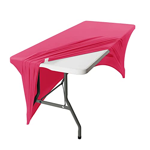 Image of Peomeise 8FT Spandex Table Cover Rectangular Stretch Spandex Tablecloth (Hot Pink,8FT)