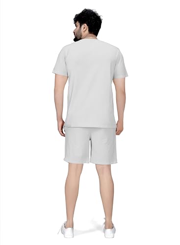 Image of ELLITI Cotton Blend Solid Casual Round Neck Half Sleeve Oversized Co-ord Set Men's, Pyjama Set, Sleepwear Loungewear T-Shirt and Shorts Combo for Men, Night Wear for Men, Night Suit for Men's