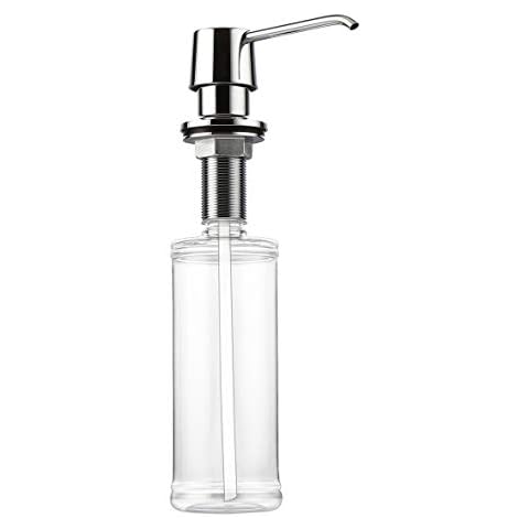 Homary Solid Brass Pump Head Kitchen Soap Dispenser Heavy Duty Modern Deck Mounted Built In Hand Soap Dispenser for Sink Countertop with 12 OZ Bottle, Chrome Finish Cover