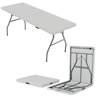 Home Vida Folding Table 6ft Heavy Duty Extra Strength Camping Buffet Wedding Market Garden Party Car Boot Stall Picnic Trestle Indoor Outdoor Foldaway Carry Handle