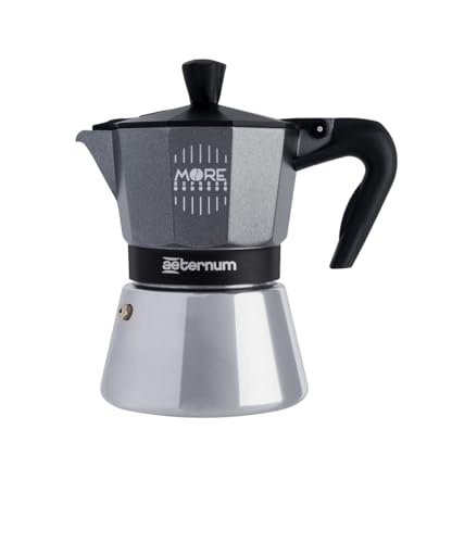 Aeternum, More Espresso Induction, Caffettiera 3 Tazze, Adatta all'Induzione, Alluminio e Acciaio Inox, Grigio e Nero