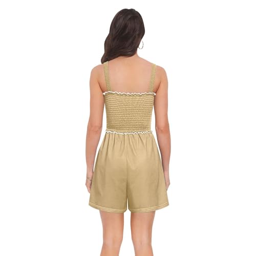 Barboteuse pour femme marron col carré, combinaison short décontractée été - 4
