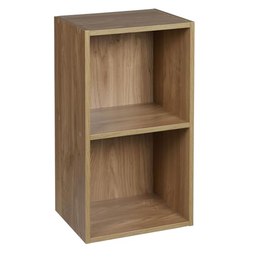 URBNLIVING Tier Wooden Bookcase Shelving Display Storage Shelf Unit Wood Shelves (Oak, 2 Shelf)
