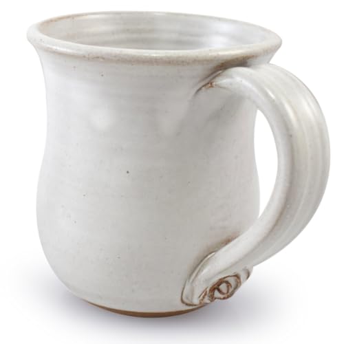 Taza de cerámica artesanal de 14 oz blanca miniatura 4