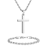 NORBU Stainless Steel Cross Necklace and Bracelet Set for Men, Rope Link Chains 20