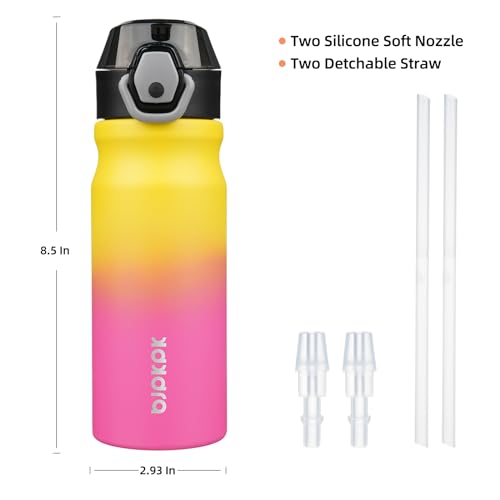 Image of BJPKPK 18 oz Water Bottle with Straw & Handle, Insulated Stainless Flask | Leak Proof Locking Lid, Thermal, Double Wall Vacuum, Keeps Hot /Cold, BPA Free, Dishwasher Safe, Travel & Sports, Rainbow