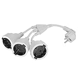  Strhowill Cordon d\'Extension et de Dérivation Schuko Europe 1 vers 3 Fiche Mâle Coudée 90° Schuko Euro vers 3 Prises Femelles Schuko - Cordon de Dérivation en Y (Blanc, 30cm, 16A/250V)
