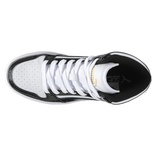 Image of PUMA Womens Rebound Layup Mid Shoes, Puma White /Puma Black /Puma Team Gold 8 Medium