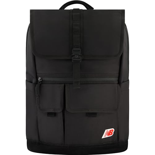 New Balance Mochila esportiva com aba, bolsa de viagem para homens e mulheres, preta, 48 cm, Preto, G