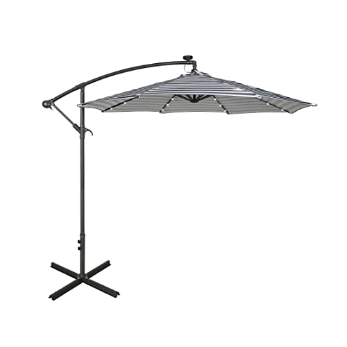 WO Home Furniture Patio LED Umbrella Set of 2 PCS 10ft Cantilever & Stand Kit (Black White Stripe)