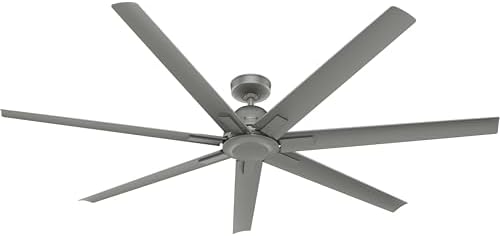 Hunter 72 inch Outdoor or Indoor Ceiling Fan without Light - Ceiling Fan with Wall Control, For Patio, Garage, or Porch, Quiet, Standard Mount, 7 Blades - Downtown 51591, Matte Silver