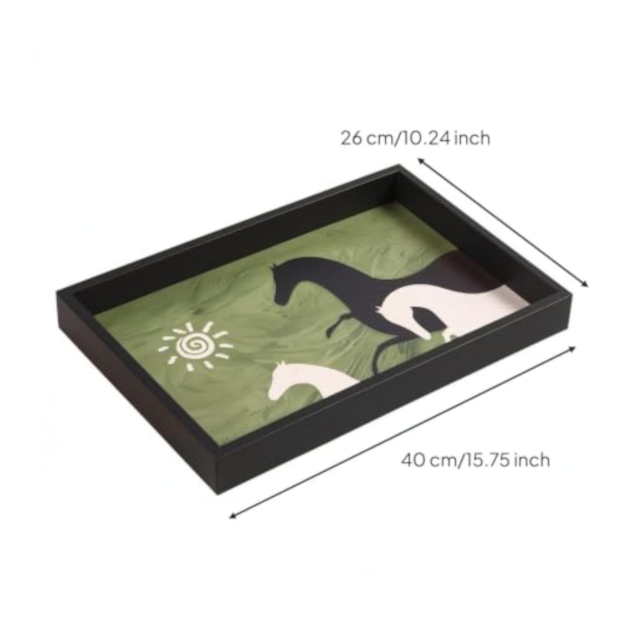 Decorative Rectangular Tabletop Storage Tray with Horse Motif