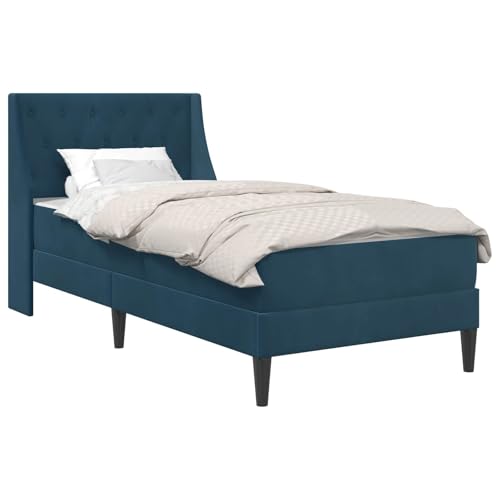 Estructura de cama con colchón azul, 100 x 200 cm, terciopelo de espuma fría, colchón con somier ergonómico para dormitorio, habitación infantil, cama de invitados con funda lavable y 7 zonas de