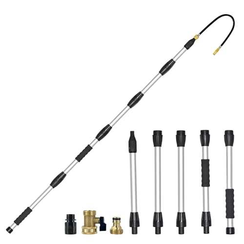 Buyplus Gutter Cleaner Tools from The Ground, Rain Gutter Cleaner Hose Attachment with Extension Poles Up to 8FT, Bendable Gutters Wand | 5 Spray Patterns, Perfect for Garden Hose