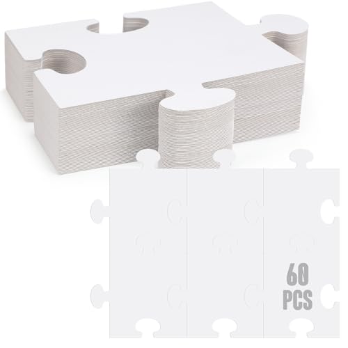 Sonwyoung 60ピース 大きな白い空白の段ボールパズル 自分で作る ジグソーパズルピース ジャイアントダブルパズル ブランクホワイトペーパー 子供 大人 DIY アート&クラフトプロジェクト用 (8 x 9インチ)