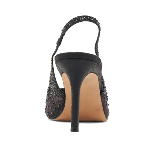 XYD Women Stiletto Slingback Heels Dazzled Rhinestones Studs Mesh Pumps Pointed Toe Bridal Prom Shoes4