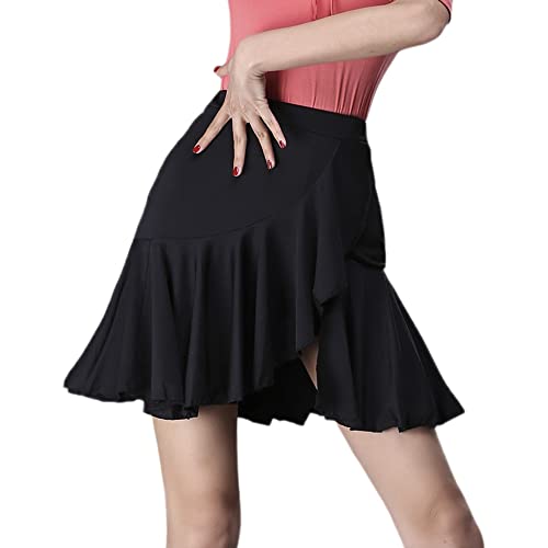 Women Ruffle Latin Dance Practice Skirt for Tango Salsa Rumba Cha Cha Ballroom (X-Large, Black)