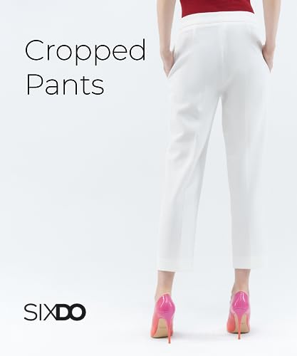 Womens Work Pants High Rise Woven Straight Leg Cropped Regular Fit Office Trousers4