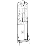 FANTASK 3 in 1 Gartenzaun & Blumenregal & Pflanzstütze, dekorativer Rankhilfe mit Sockel, Rankgitter Metall, Rankspalier für Kletterpflanzen Blume Gemüse (Schwarz) (1 Pack)