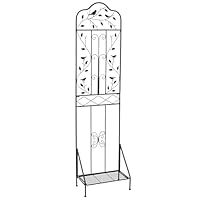 FANTASK 3 in 1 Gartenzaun & Blumenregal & Pflanzstütze, dekorativer Rankhilfe mit Sockel, Rankgitter Metall, Rankspalier für Kletterpflanzen Blume Gemüse (Schwarz) (1 Pack)