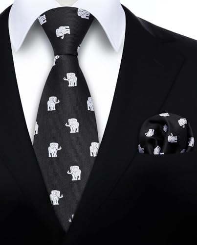 Image of HISDERN Ties for Men Classic Animal Tie and Pocket Square Set Jacquard Woven Silk Neckties Handkerchief Wedding Party
