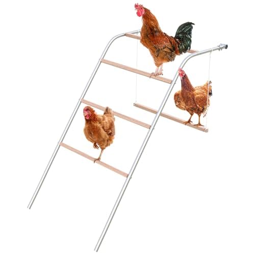 Quictent Metal Chicken Perch for Chicken Coop, Natural Wood Roosting Bar for Walk-in Run, Poultry Climbing Ladder Activity Gym Toy (Vertical Perch) Sl