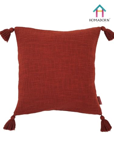 Image of HOMADORN Luxury Cotton Handmade Decorative Boho Throw Pillow Covers with Tassels for Sofa Couch Living Room Indoor Outdoor Chair Car Farmhouse (16X16 INCHES (Square), Rust (Pack of 2))