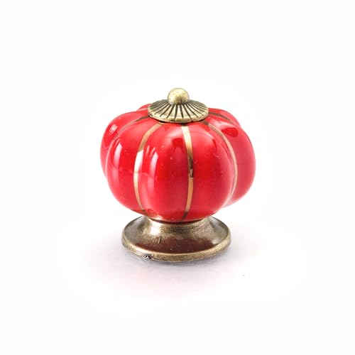 H.U.S.L | Pomos Porcelana para Muebles y Armarios de Diseño 4cm Diámetro | Estilo Vintage, Retro, Clásico, Antique | Pomos Originales | Decoración Vintage (Rojo)