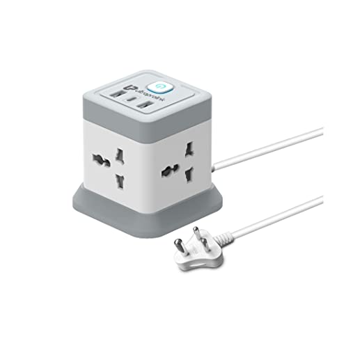 UltraProlink UM1050U Power Qube Surge Protector & Spike Guard | White | 175J Extension Board | 4 Universal Sockets 2500W | 2 USB Ports QC3.0 | Type C PD 20W | 2m / 6.5ft Cable | Space Saving Design