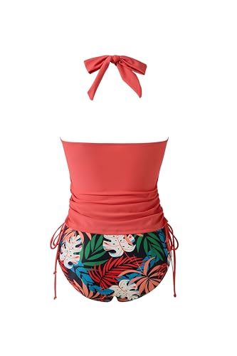 MOOSLOVER Women Halter Plunging Tankini Swimsuits High Waisted Two Piece Bathing Suits Swimwear 5