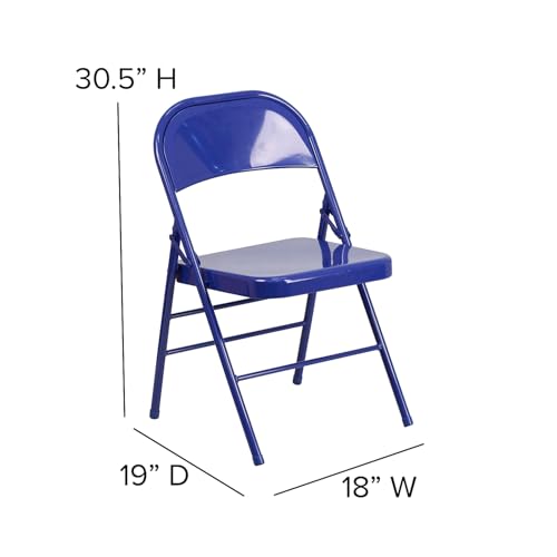 Flash Furniture 4 Pack HERCULES COLORBURST Series Cobalt Blue Triple Braced & Double Hinged Metal Folding Chair - Image 4