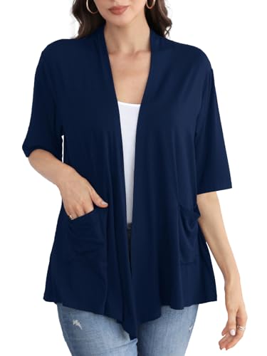 Image of ADANIKI Women 2026 Summer Lightweight Cardigan, Short Sleeve Open Front Casual Trendy Womens Kimono Cover Up with Pocket