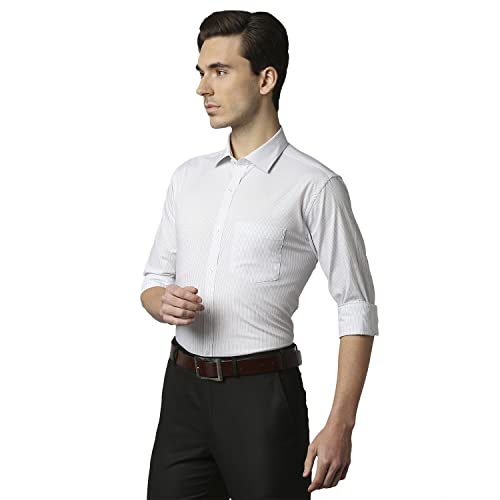 Image of Park Avenue Men's Pure Cotton Stripe Pattern Slim Fit Semi Cutaway Collar Full Sleeve Formal Shirt