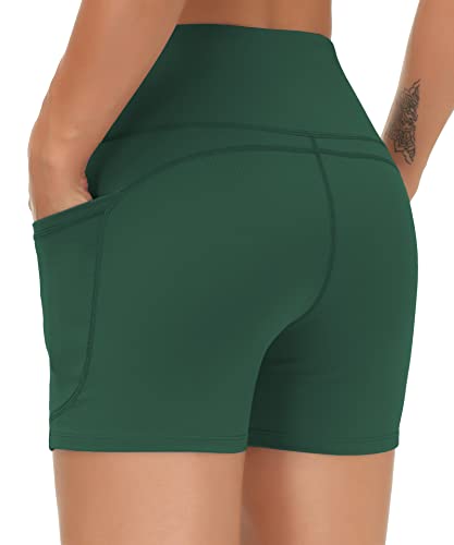 Image of THE GYM PEOPLE High Waist Yoga Shorts for Women's Tummy Control Fitness Athletic Workout Running Shorts with Deep Pockets