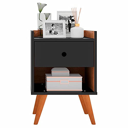 Kit com 2 Mesas de Cabeceira Retrô Decore 1 Gaveta - Preto com Nature - Rpm Móveis