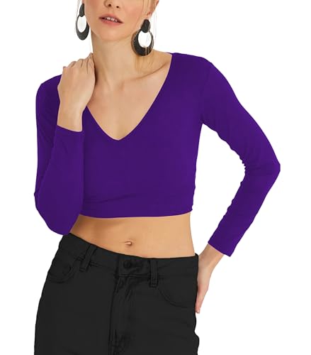 Image of THE BLAZZE Women's Cotton Stylish Stretchable Deep V Neck Long | Full Sleeve Regular Fit Westen Wear Crop Top for Women L581