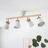 VENTOTA シーリングライト 4灯 おしゃれ シーリングスポットライト 6畳 8畳 10畳 12畳 LED対応 北欧 リビング 照明 天然木 ライト 天井 調光 調色 天井照明 角度調節可能 プルスイッチ 照明器具 点灯切替 口金E26 ダイニング 食卓用 Mokno-CS (ホワイト｜本体のみ（電球/リモコン付属なし）)