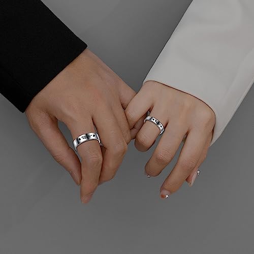 Image of OIDIMS Promise Matching Couples Rings I'll Love You As Long As Live Statement Band Finger Ring Stainless Steel Eternity Engagement Anniversary Valentine's Day Gifts for Lover Jewelry for Him and Her,