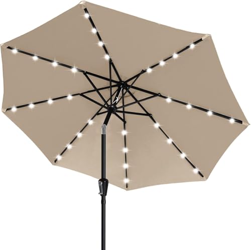 ABCCANOPY 10FT Durable Solar Led Patio Umbrellas with 32LED Lights (Khaki)