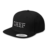 Silver Letters Chef Embroidered Flat Visor Snapback Hat Black