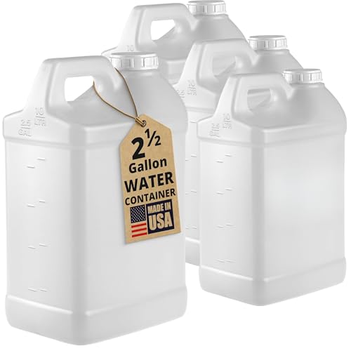 kitchentoolz 4‑Pack 2.5 Gallon Water Jugs – HDPE Water Containers with Handles & Screw Caps – Heavy-Duty Storage Carboys – Made in USA