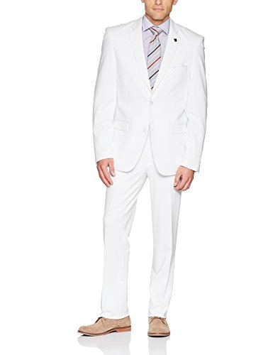 STACY ADAMS Men's Single Breasted Real Flex Stretch Fabric Suit, White, 46 Regular