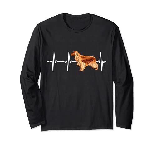 English Cocker Spaniel Heartbeat Love My Dog Long Sleeve T-Shirt, Black
